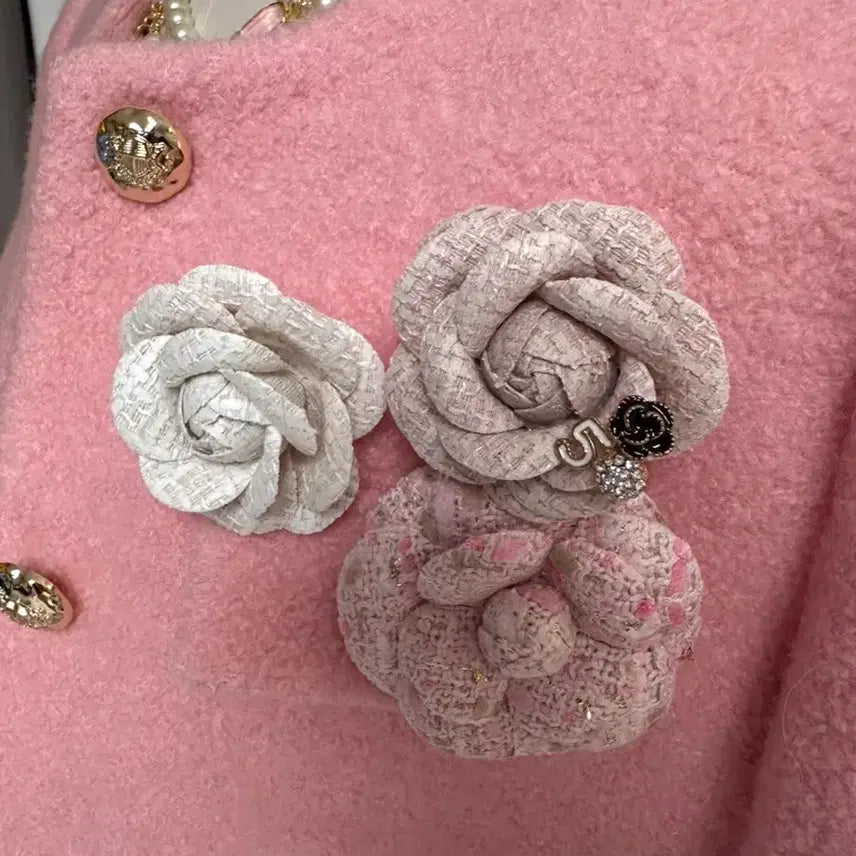 [BUNJANG] Gold Button Wool Corsage Quilted Jacket (Pink) / (새상품) 골드버튼 울 코사지 누빔자켓 (핑크)