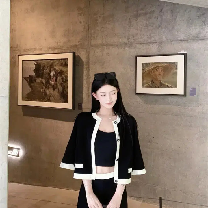 [BUNJANG] D Knit Cardigan and Shorts Set / [새상품급] 디 니트 가디건 반바지 셋업