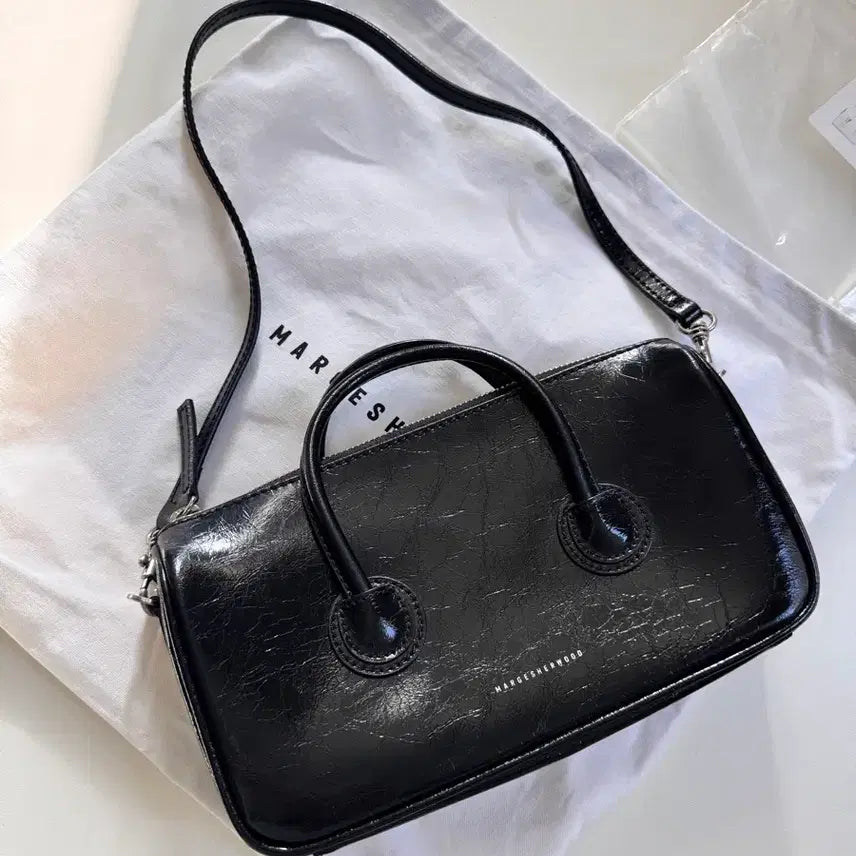 [BUNJANG] Margesherwood Zipper Small Black Crinkle Bag / 마지셔우드 지퍼 스몰 블랙 크링클