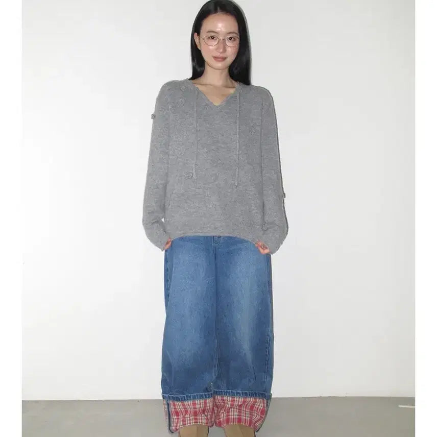 [BUNJANG] Ronron Check Patch Denim S / 택달린 새상품)론론 체크패치 데님 s