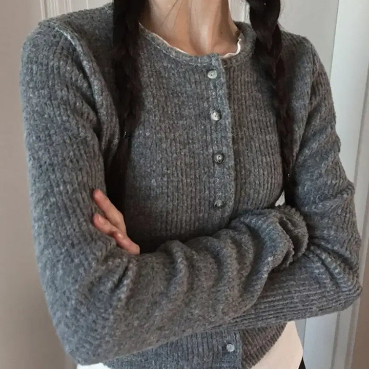 [BUNJANG] HICO Ribbed Crop Cardigan (Gray) / 히코 골지 크롭 가디건 (gray)