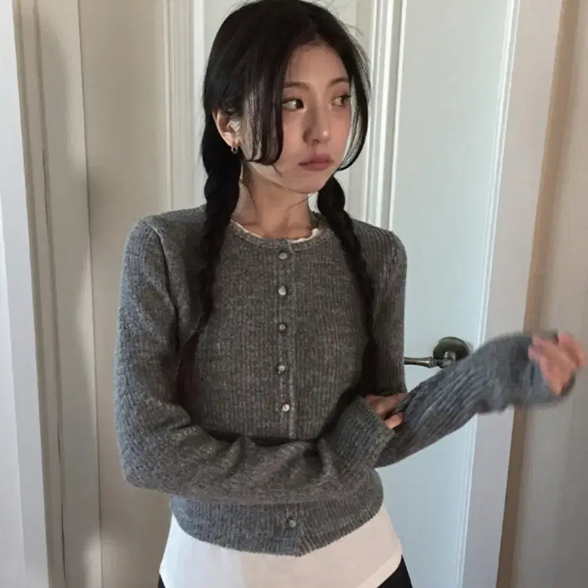 [BUNJANG] HICO Ribbed Crop Cardigan (Gray) / 히코 골지 크롭 가디건 (gray)