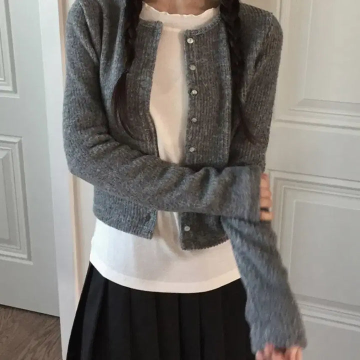 [BUNJANG] HICO Ribbed Crop Cardigan (Gray) / 히코 골지 크롭 가디건 (gray)