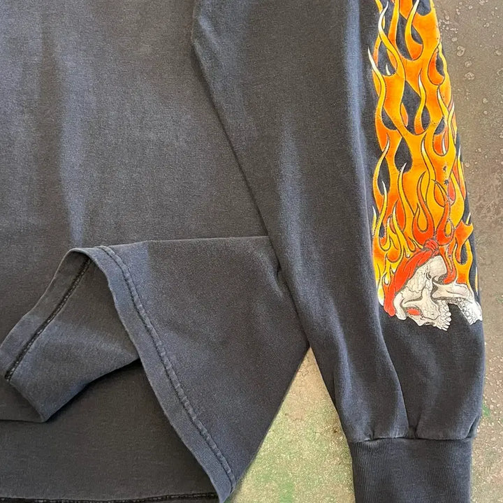 [BUNJANG] 00's [M] Vintage Long Sleeve Biker Flame Skull Graphic Washed Chopper / 00's [M] 빈티지 롱슬리브 바이커 플레임 스컬 그래픽 워싱 쵸퍼