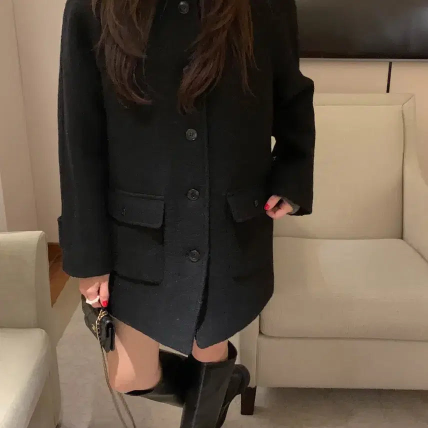 [BUNJANG] Miel Nei Half Coat - Black / 미엘 네이 하프코트 블랙