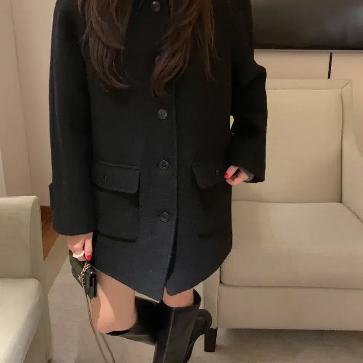 [BUNJANG] Miel Nei Half Coat - Black / 미엘 네이 하프코트 블랙