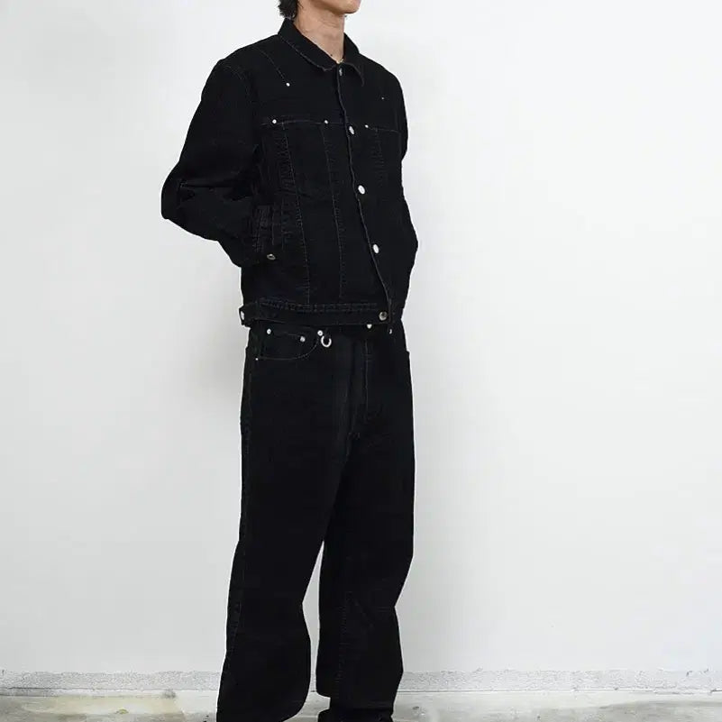 [BUNJANG] Surface Edition Black Velvet Denim Set / 서피스에디션 / 블랙 벨벳 데님 셋업 / M,L