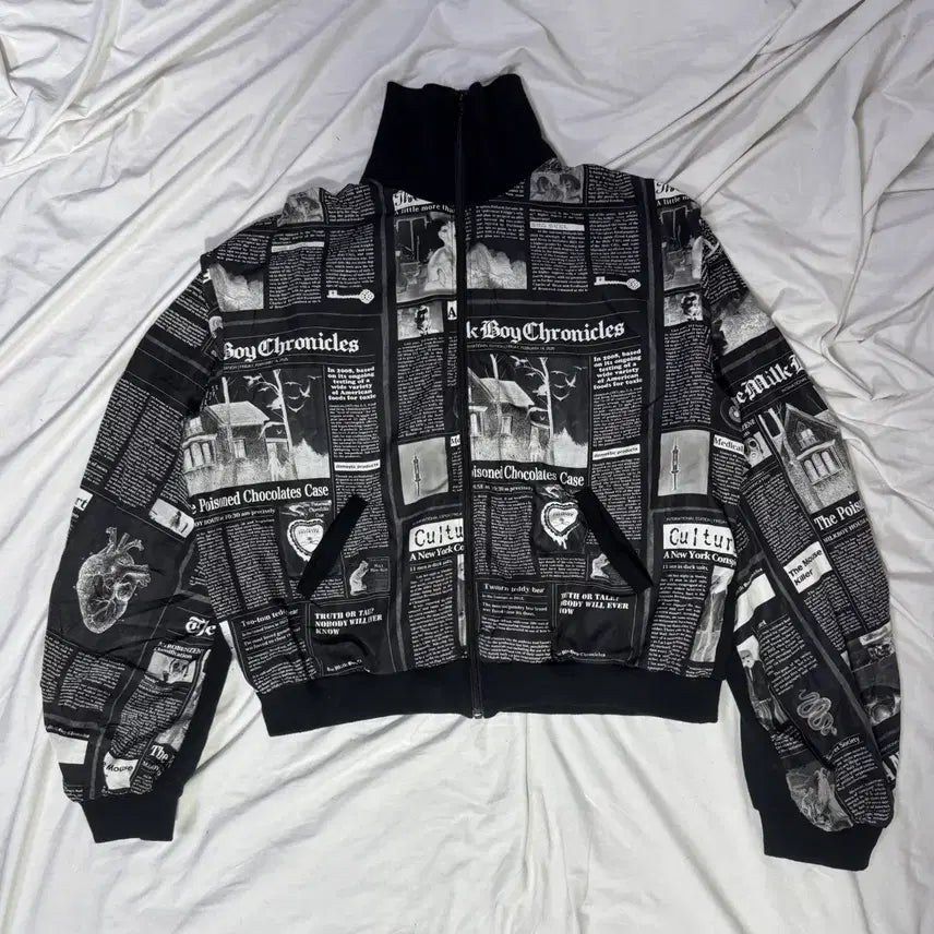 [BUNJANG] Milk Boy News Paper Sweat Zip-up Jacket / Milk boy 뉴스페이퍼 스웻 집업 자켓