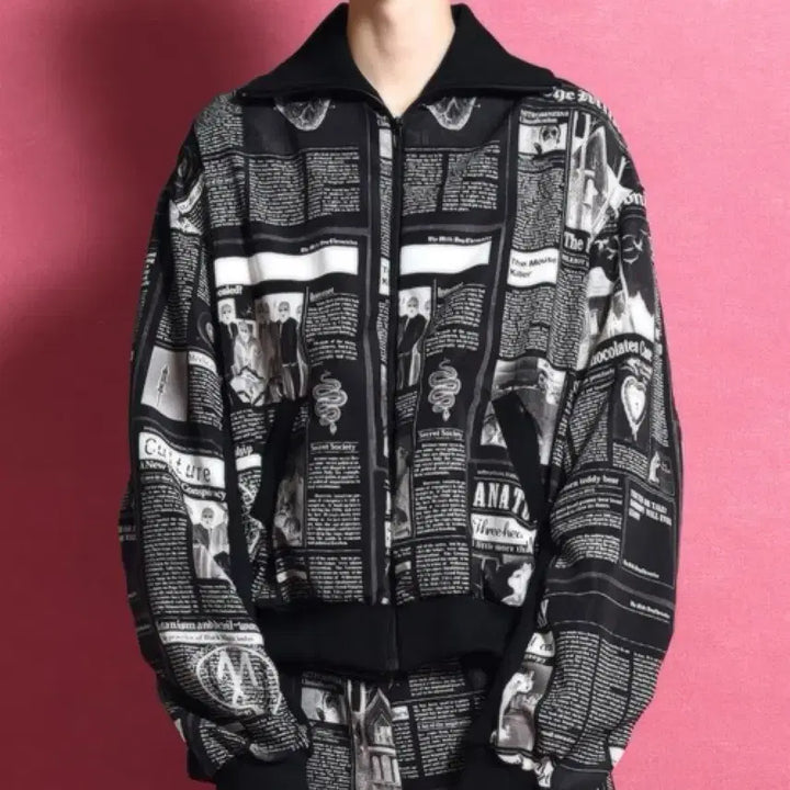 [BUNJANG] Milk Boy News Paper Sweat Zip-up Jacket / Milk boy 뉴스페이퍼 스웻 집업 자켓
