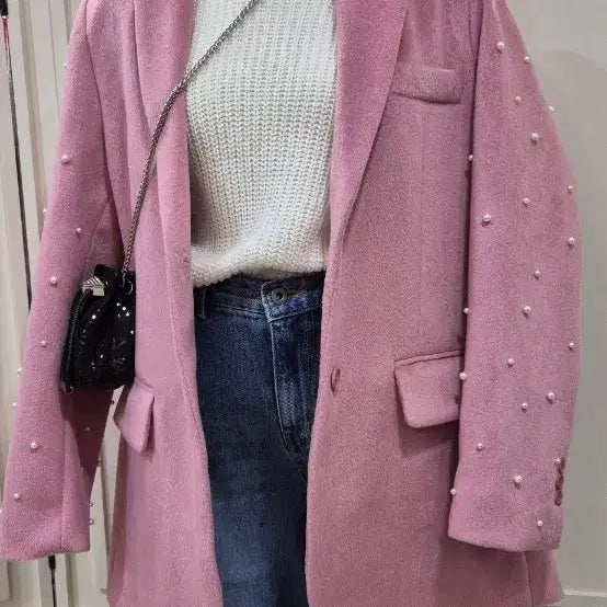 [BUNJANG] Pearl Accent Pink Wool Jacket 40 Percent Off / [매장정리] 진주 포인트 핑크 울자켓 40%할인