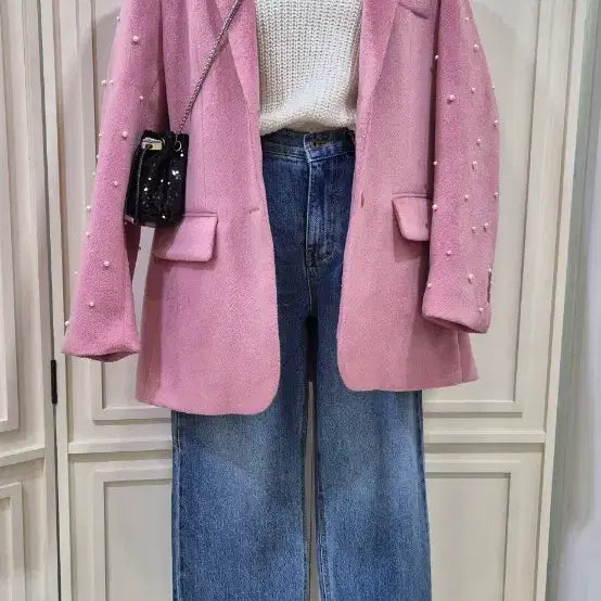 [BUNJANG] Pearl Accent Pink Wool Jacket 40 Percent Off / [매장정리] 진주 포인트 핑크 울자켓 40%할인