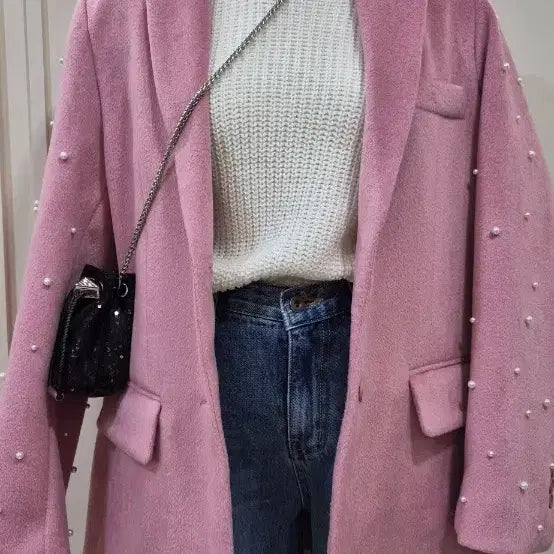 [BUNJANG] Pearl Accent Pink Wool Jacket 40 Percent Off / [매장정리] 진주 포인트 핑크 울자켓 40%할인