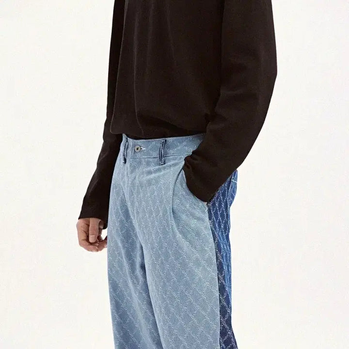 [BUNJANG] Karacter Patterned Denim Pants / karacter 카락터 패턴 배색 데님 바지 2사이즈 미개봉 새상품