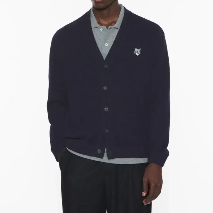 [BUNJANG] Maison Kitsune Gray Fox Patch Cardigan / 메종키츠네 그레이 폭스 패치 가디건 블랙/네이비