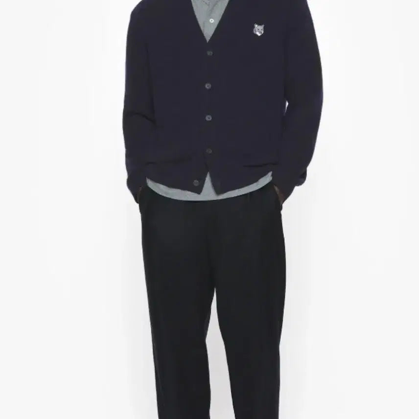 [BUNJANG] Maison Kitsune Gray Fox Patch Cardigan / 메종키츠네 그레이 폭스 패치 가디건 블랙/네이비