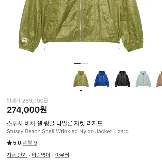 [BUNJANG] Stussy Beach Shell Wrinkled Nylon Jacket (XL) / (XL) 스투시 비치 쉘 링클 나일론 자켓 리자드