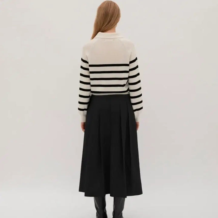 [BUNJANG] LEVAR Raglan Stripe Collar Wool Knit Ivory / LEVAR 르바 래글런 스트라이프 카라 울 니트 아이보리