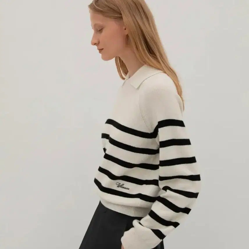 [BUNJANG] LEVAR Raglan Stripe Collar Wool Knit Ivory / LEVAR 르바 래글런 스트라이프 카라 울 니트 아이보리