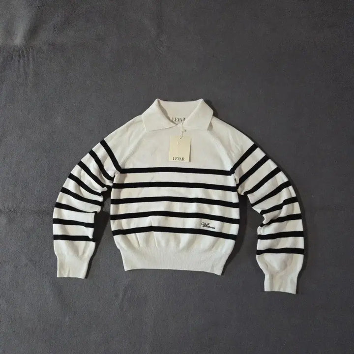 [BUNJANG] LEVAR Raglan Stripe Collar Wool Knit Ivory / LEVAR 르바 래글런 스트라이프 카라 울 니트 아이보리