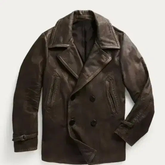 [BUNJANG] RRL Buffalo Leather Pea Coat Jacket / 더블알엘 버팔로 레더 피코트