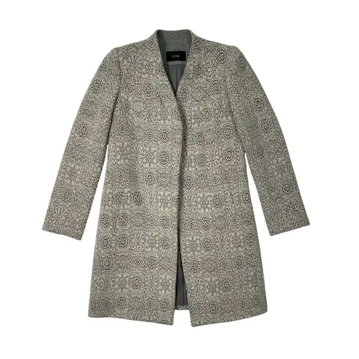 [BUNJANG] LINE Jacquard Pattern Long Coat Gray / [85-90-160/44~55] LINE 라인 자카드 패턴 롱코트 그레이