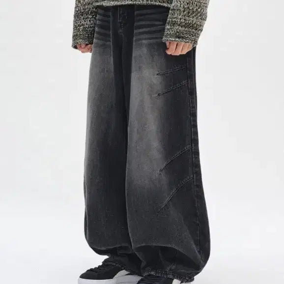 [BUNJANG] Dekete Balloon Wide Denim Pants (Black) / [새상품] 데케트 벌룬 와이드 데님팬츠 흑청 28