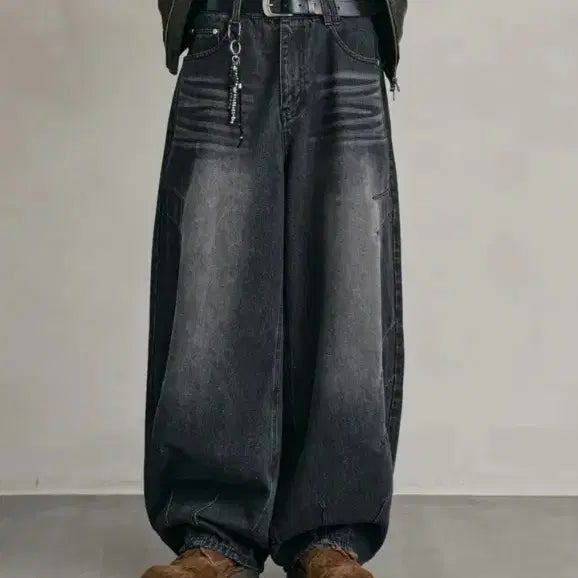 [BUNJANG] Dekete Balloon Wide Denim Pants (Black) / [새상품] 데케트 벌룬 와이드 데님팬츠 흑청 28