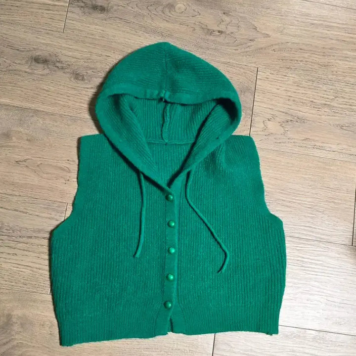 [BUNJANG] Green Knit Hooded Vest / 그린 니트 후드 조끼ㅡs m