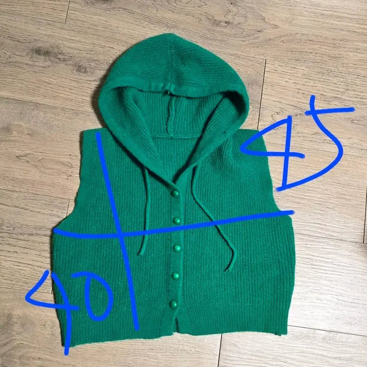 [BUNJANG] Green Knit Hooded Vest / 그린 니트 후드 조끼ㅡs m