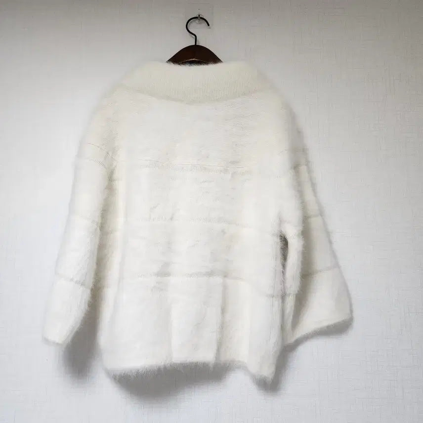 [BUNJANG] Cashmere Knit Cardigan 115 / 화이트 앙고라 캐시미어 니트 집업 가디건 115