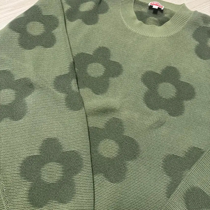 [BUNJANG] KENZO Flower Pattern Knit Olive / KENZO 플라워 패턴 니트 올리브