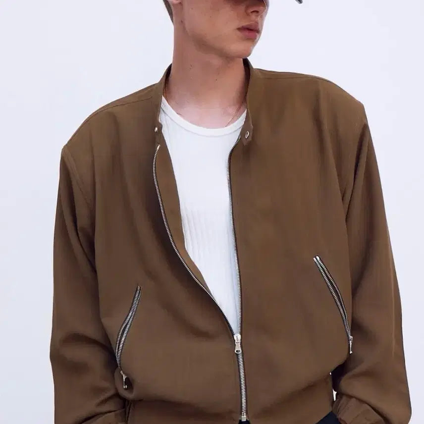 [BUNJANG] M Recto Viscose Bowling Jacket Khaki Brown / [M] 렉토 카소토 비스코스 보울링 점퍼 자켓 카키 브라운