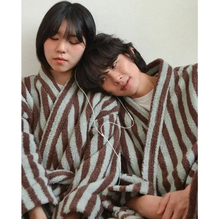 [BUNJANG] Dederit Mint Choco Robe / (새상품) 데데리트 극세사 스트라이프 프 로브 민트 초코