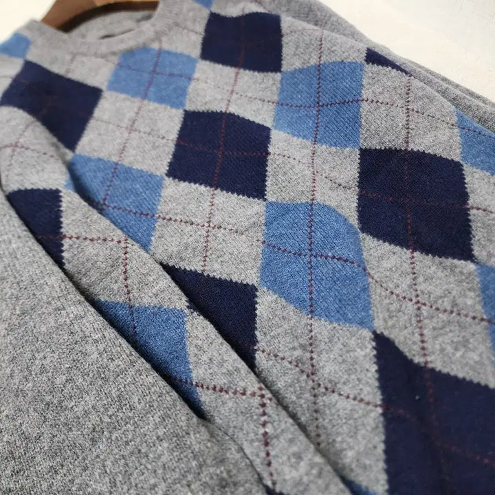 [BUNJANG] Giordano Argyle Check Pattern Knit Sweater Gray L / 지오다노 아가일 체크 패턴 니트 스웨터 그레이 L