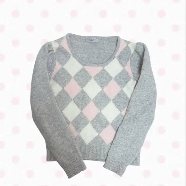 [BUNJANG] Vintage Himegyaru Argyle Knit Sweater / 빈티지 히메갸루 회핑 아가일 폭닥 니트