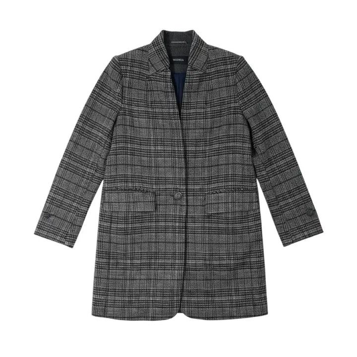 [BUNJANG] Valencia Check Long Coat Gray / [55/55~66] 발렌시아 체크 롱 코트 그레이