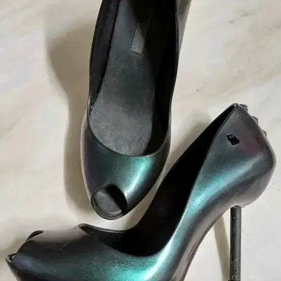 [BUNJANG] Melissa Teal Glitter Open Toe Heels EUR37 (235-240) / 멜리사 청록글리터 오픈토 힐EUR37(235~240)