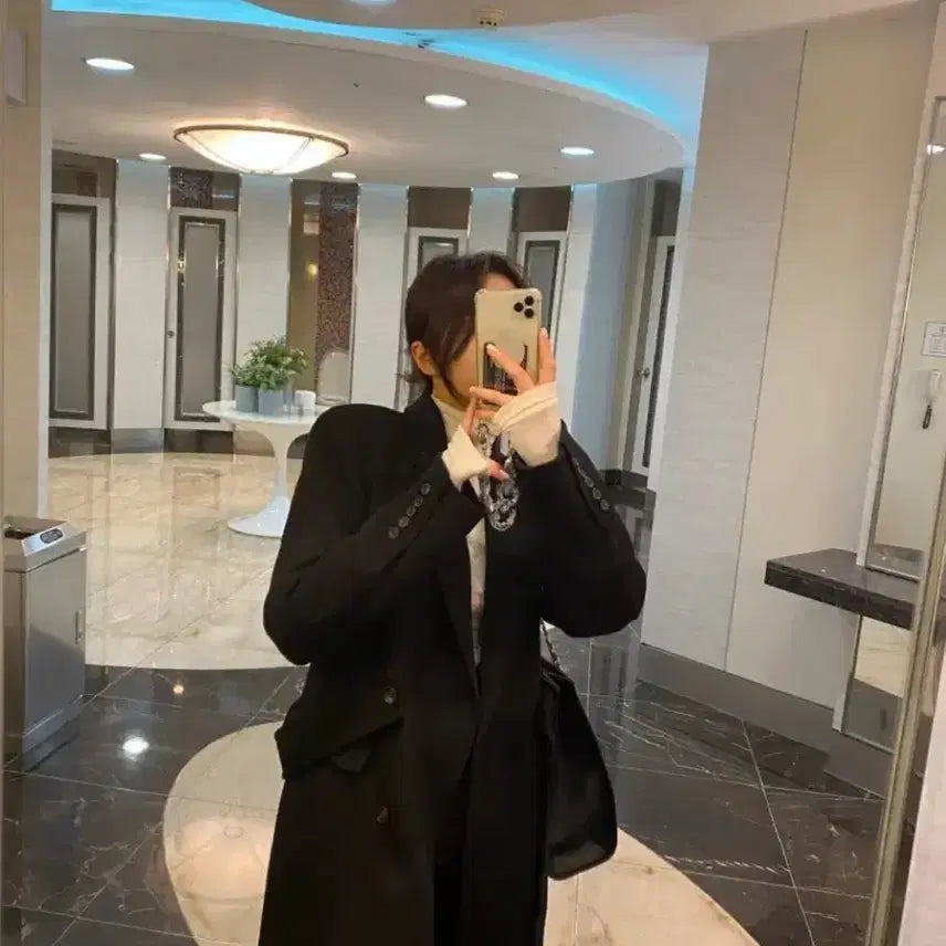 [BUNJANG] ELF Handmade Black Wool Double Long Coat / elf 엘프 핸드메이드 블랙 울 더블 롱코트