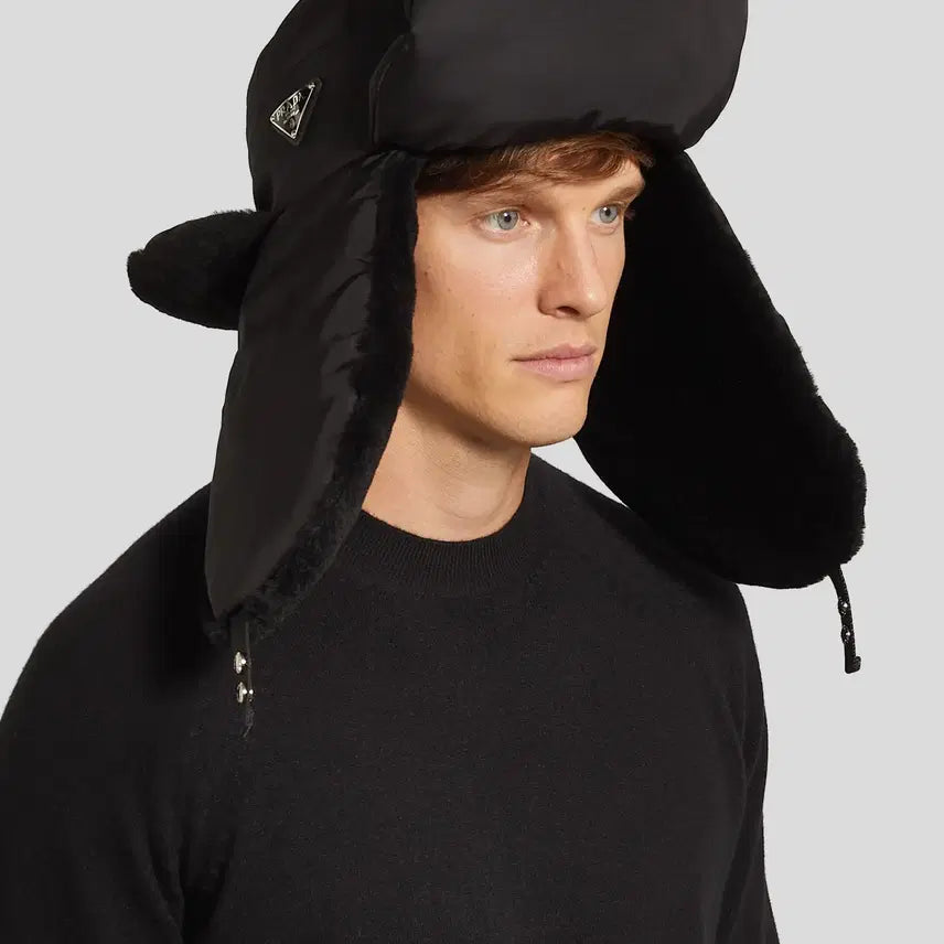 [BUNJANG] Prada Gabardine Shearling Trooper Hat L / 프라다 개버딘 시어링 트루퍼햇 모자 L