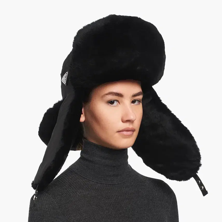 [BUNJANG] Prada Gabardine Shearling Trooper Hat L / 프라다 개버딘 시어링 트루퍼햇 모자 L