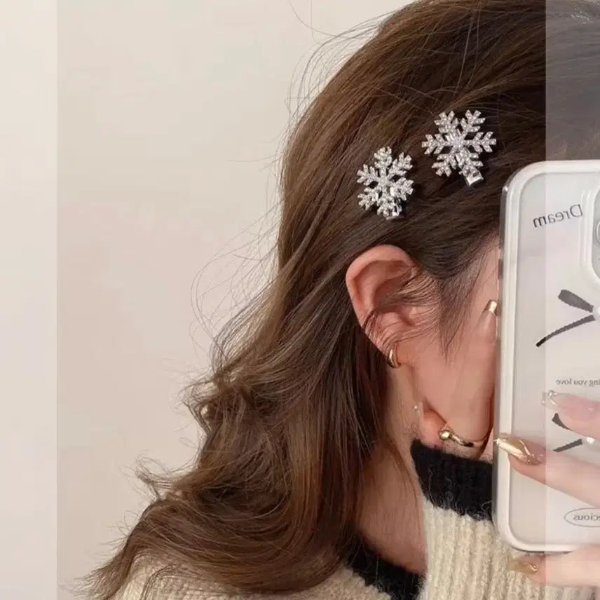 [BUNJANG] Cubic Zirconia Pearl Snowflake Hairpin Set / 큐빅 진주 눈꽃 헤어핀 4p Set - 2color