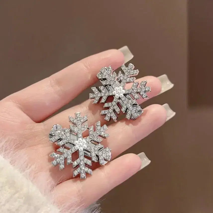 [BUNJANG] Cubic Zirconia Pearl Snowflake Hairpin Set / 큐빅 진주 눈꽃 헤어핀 4p Set - 2color