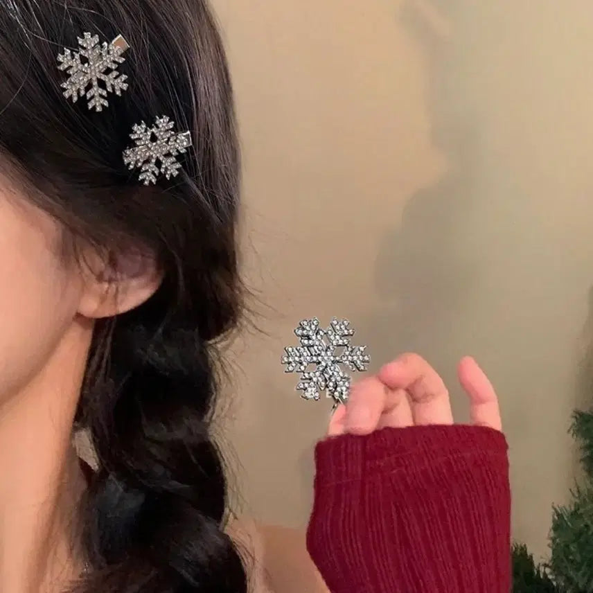 [BUNJANG] Cubic Snowflake Hairpin Set / 큐빅 눈꽃 헤어핀 4p Set - 2color