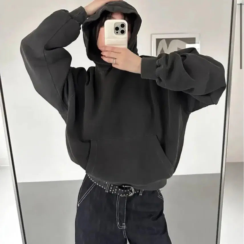 [BUNJANG] Blackup Innermute Crop Hoodie Charcoal / 블랙업 이너뮤크 크롭 후드티셔츠