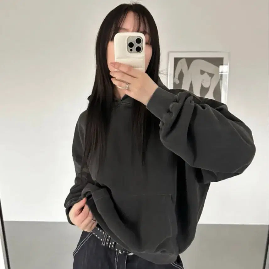 [BUNJANG] Blackup Innermute Crop Hoodie Charcoal / 블랙업 이너뮤크 크롭 후드티셔츠