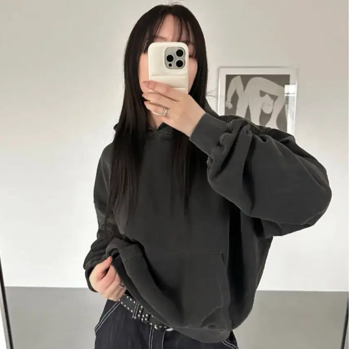 [BUNJANG] Blackup Innermute Crop Hoodie Charcoal / 블랙업 이너뮤크 크롭 후드티셔츠