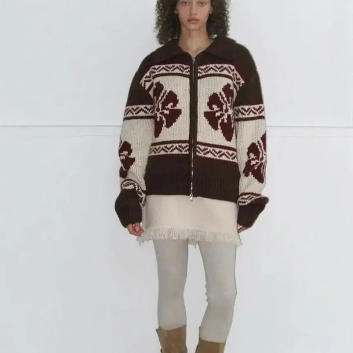[BUNJANG] Rock Cake Cowichan Knit Cardigan Brown / 락케이크 코위찬 니트 가디건 브라운