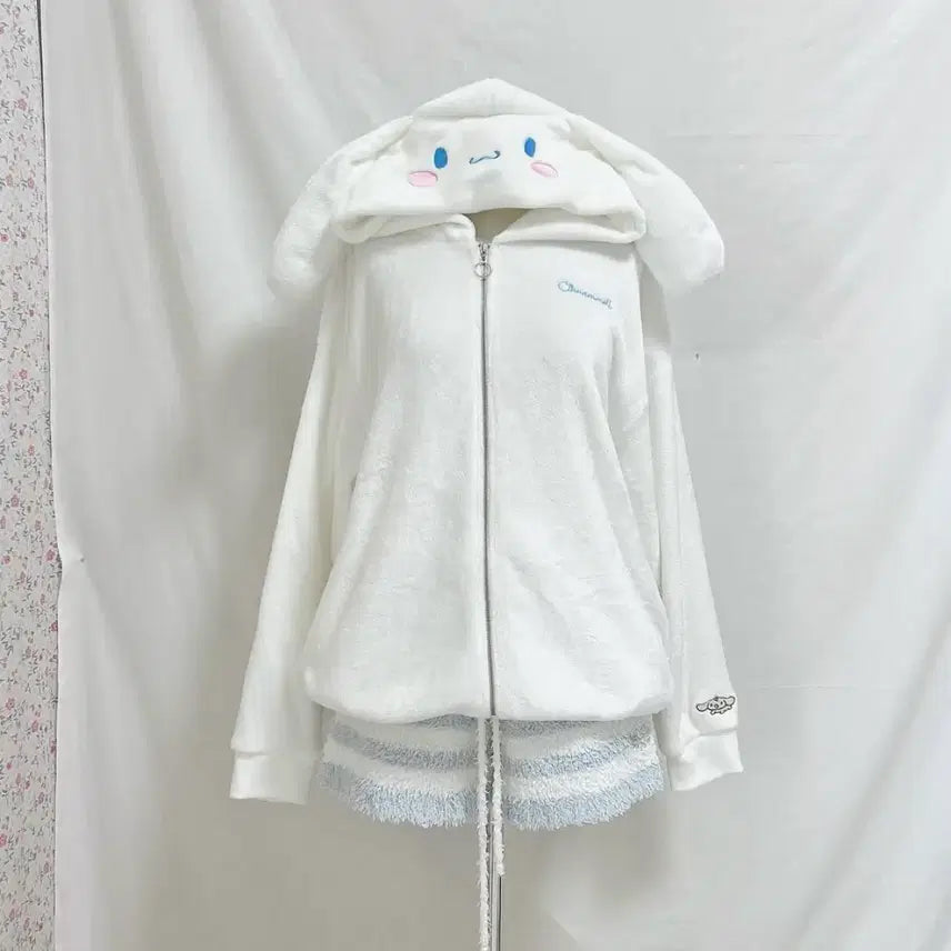 [BUNJANG] Cinnamoroll Vintage Hooded Zip-Up Pajamas / 시나모롤 일본 후드집업 빈티지 뽀용 폭닥 룸웨어 홈웨어 파자마