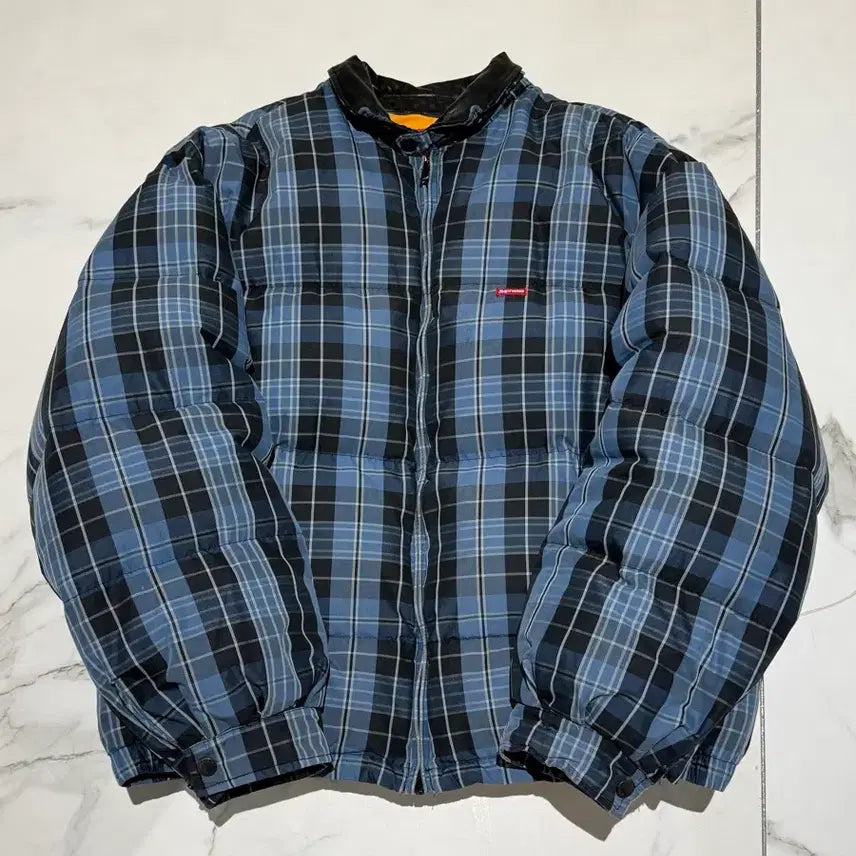 [BUNJANG] Supreme FW19 Check Quilted Down Jacket Blue / 슈프림 FW19 체크 퀼팅 다운 자켓 블루