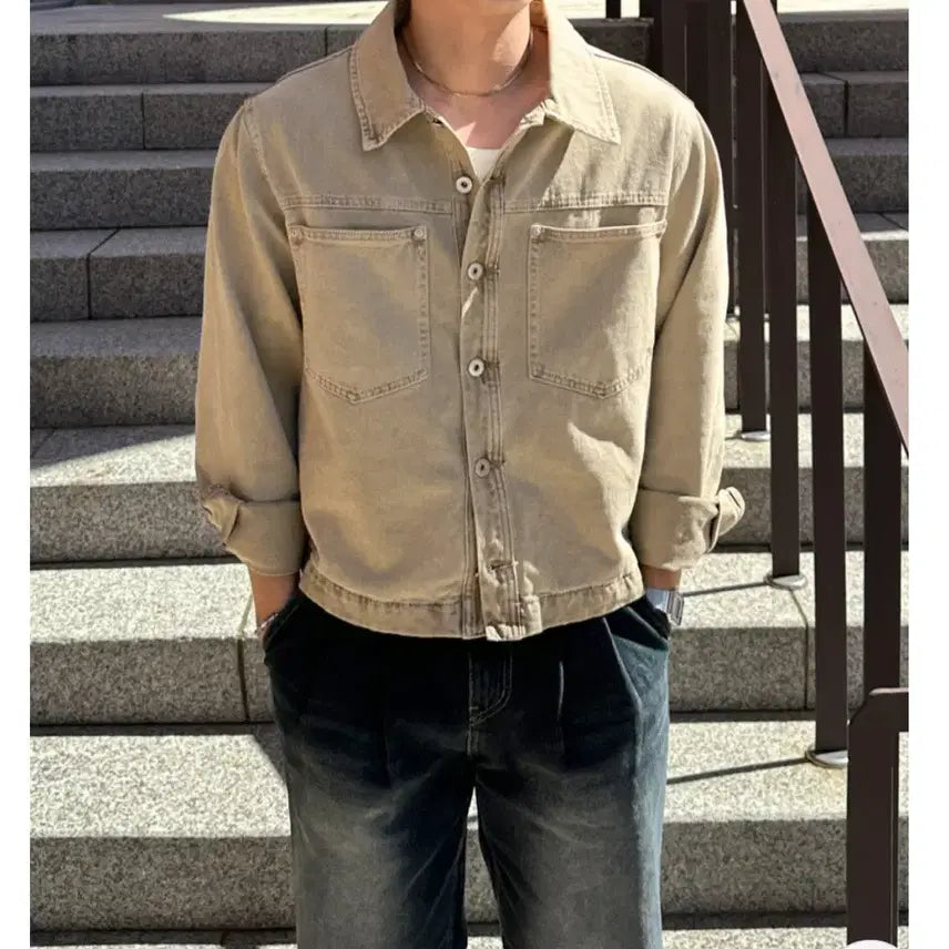 [BUNJANG] Beige Trucker Jacket / 베이지 트러거 자켓